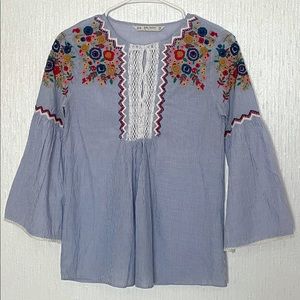 ZARA Embroidered Striped Top